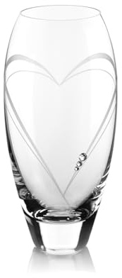 DIAMANTE Bud Vase 'Hearts' - Small Hand Cut Crystal Vase with Swarovski Crystals and a Heart Design - 7in tall /18cm