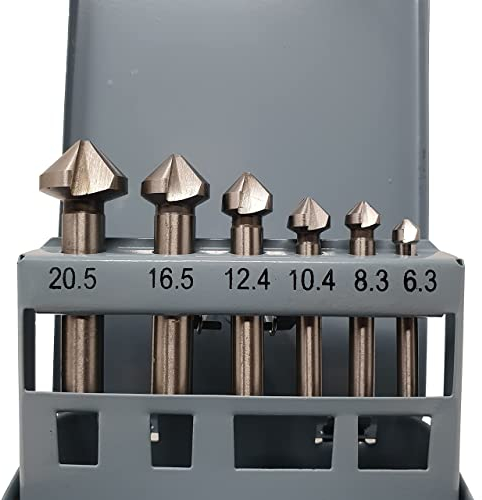 6-Teiliges HSS-G Kegelsenker Set 6,3/8,3/10,4/12,4/16,5 und 20,5 mm 90° Z3 in praktischer Metallbox