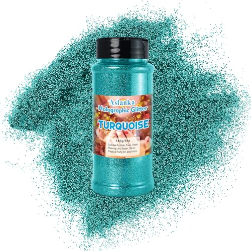 Aslanka 140g Holographische glitzerpulver, Türkis Glitzerpuder Glitzer Pulver Glitter Bunte Irisierende für Nagelkunst, Epoxidharz, Lidschatten, Gesicht, Basteln, DIY