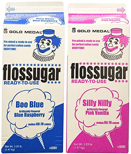 Concession Essentials Cotton Candy Floss Sugar -2pk- Blue Raspberry and Pink Vanilla Flavor One of Each (3.25lb Total)