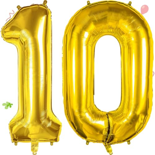 Smlpuame 102cm Folienballon Zahlen Luftballon 0-9 Geburtstag Golden Große 10 Ballons für Geburtstagsfeier Feierdekorationen, Heliumfolien Zahlenballons für Hochzeitstag