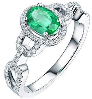 Daesar Verlobungsring Platin Edelstein, Damen Ring Halo mit Oval Smaragd 1ct Trauringe Weißgold Nickelfrei Größe 60 (19.1)