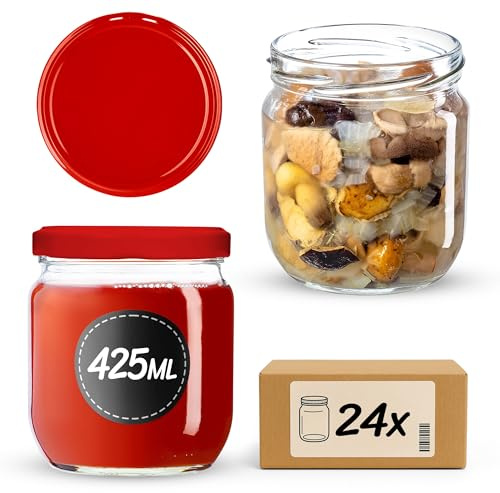 KADAX Lot de 24 bocaux en Verre 425ml Ø82 – Couvercle Twist-Off hermétique TO82 – pour conserves, cornichons, Fermentation & confitures Maison