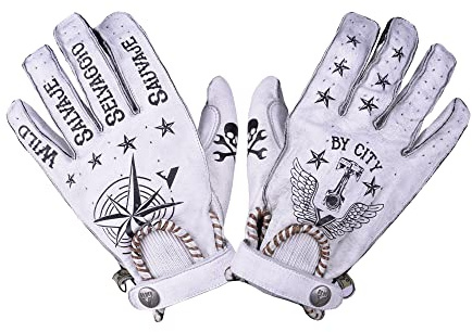 BY CITY Second Skin Tattoo Lederhandschuhe weiß M