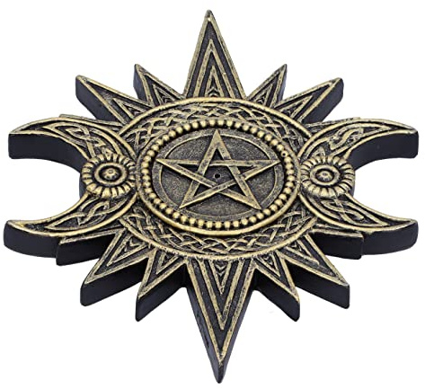 Nemesis Now Räucherstäbchenhalter für Himmelsanbetung, 17,3 cm, Kunstharz, Gold/Schwarz, Dreifachmond-Räucherstäbchenhalter, klassisches Dreifachmond-Design, aus feinstem Harz gegossen, handbemalt,