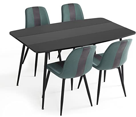 Mondeer Esstisch mit 4 Stühlen Set, Essgruppe mit 4 Stuhl für Küche Esszimmer Wohnzimmer, 150 x 85 x 76,5 cm, Eiche und Grün