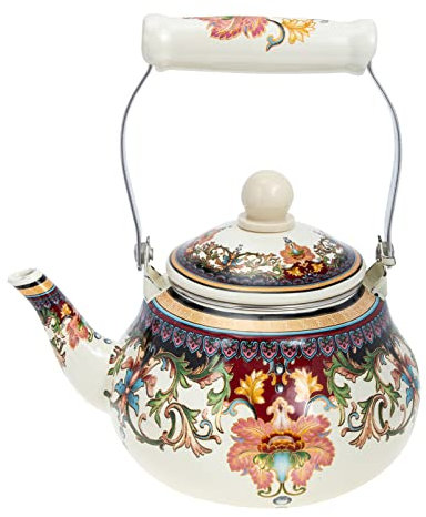 Türkische Teekanne, Vintage-Emaille-Teekanne, Blumenmuster, Heißwasserkessel mit Griff, Herd-Teekessel, blühende Teekanne for Zuhause, Küche, Bar, japanische Teekannen
