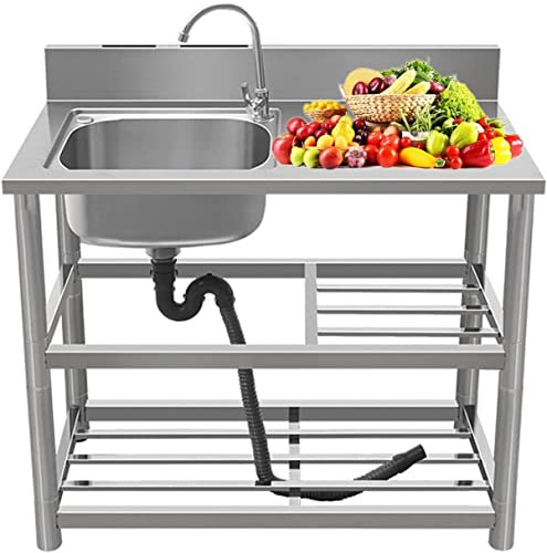 Waschbecken für zu Hause, Küchenspülen, Arbeitsplatzspüle, Bauernhaus-Küchenspüle, 80 x 50 x 80 cm große Camp-Spülbeckenregale, Werkbank und Warm- und Kaltwasserhahn, tief übergroß,