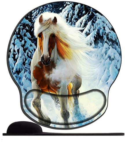 Tapis de Souris Ergonomique - Tapis de Souris Gamer avec Repose Poignet en Gel, avec Repose-Poignet Gaming Mouse Pad pour Ordinateur et Ordinateur Portable Cheval Animal Courant dans la Neige