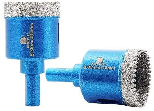 Dry Diamond Core Drill Bit Set,BRSCHNITT 2pcs 35mm Diamond Hole Saw Core Drill Bit with Triangle Shank for Porcelain Tile Ceramic Stone Granite Marble