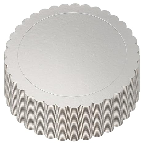 PINGEUI Confezione da 30 vassoi rotondi per torte da 20 cm, in cartone argentato spesso 2 mm, base smerlata per torte, per feste, matrimoni, decorazioni per torte