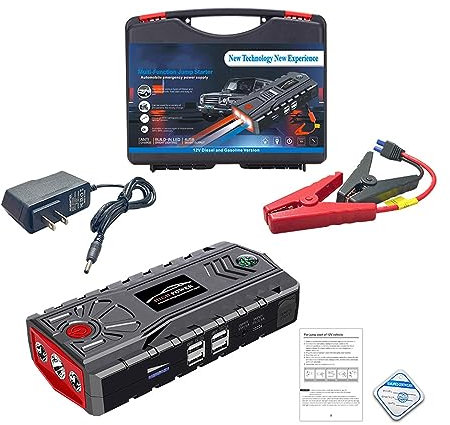 GZHMMAN Arrancador Coches Jump Starter Power Pack Arrancador Batería Coche Litio 4USB 12V para Motores Gasolina hasta 6.0L y Diésel 4.0L,A,32000mAh