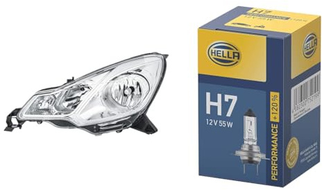 Hella Glühlampe-Hauptscheinwerfer - für u.a. Citroën C3 II (SC_) - chrom - für Rechtsverkehr - links & Halogen-Glühlampe - H7 - Performance + 120%
