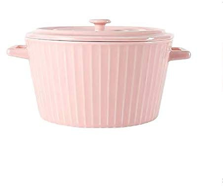 LVUNZJCA Ensaladeras de Cerámica Cerámica Cerámica Ensaladera Bol Binaural instantánea de Fideos Tazón con Tapa Vajilla(Rosado)