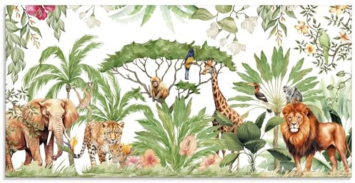ARTland Wanddeko Glasbilder Wandbild Glas Bild 60x30 cm Tiere Pflanzen Elefant Löwe Giraffe Dschungel Afrikas U5HE