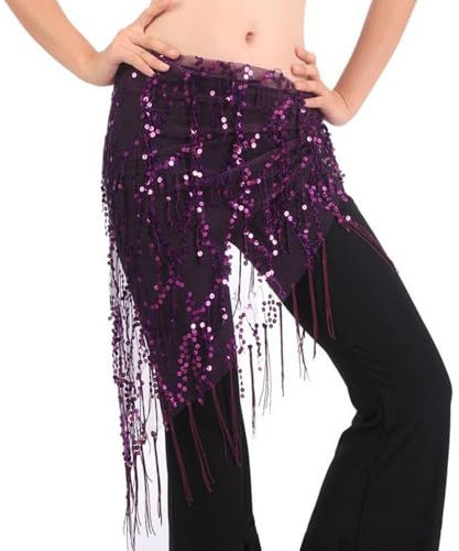 YUCHUANGYE Bauchtanz Pailletten Zeigen Kostüme Hüfttuch Bauchtanz Gürtel Taille Kette Tänzerin Rock Bauchtanz Rock(Purple)