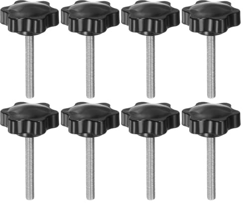 QUARKZMAN 8 Stück Rändelschrauben mit Sterngriff M6 x 50mm x 38mm Sterngriffschraube Kunststoff Knopf Edelstahl 304 Gewindebolzen Klemmschraube Sterngriffmutter Klemmknopf für Maschine