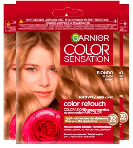 Garnier Color Sensation Color Retouch Permanente Haarfärbung, deckt 100 % weißes Haar ab, Farbe Blond – 3 Farben