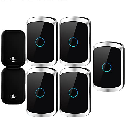 SGKOMN Timbre inalámbrico, Timbre inalámbrico enchufable con 5 receptores y 2 pulsadores, 60 melodías, Timbre eléctrico Resistente al Agua con 5 Niveles de Volumen y Alcance de 150 m(Black)