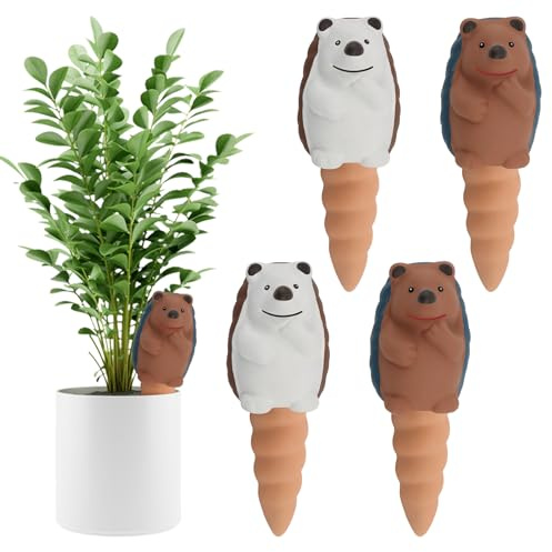 Kalolary Lot de 4 Cônes d'Arrosage Autonomes en Terre Cuite, Globes Goutteurs Décoratifs pour Plantes - Système d'Arrosage Automatique pour Plantes d'Intérieur et d'Extérieur (Hérisson)