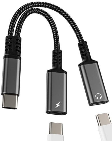 Adattatore Doppio USB C Jack (2in1) Tipo C Caricatore Cavo Convertitore per Cuffie per iPhone 15 16 Pro MAX per Apple Audio Auricolari Compatibile per Samsung S25 Connettore per iPad Cavi per Cuffie