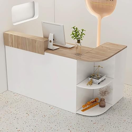 Generisch Moderner großer Empfangstresen in L-Form mit Seitenschrank und abschließbarer Schublade, Kassentheke für den Empfangsraum, weißer Empfangstresen (120 x 50 x 100 cm)