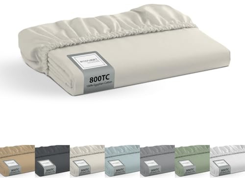 Econest living 100% Egyptian Cotton Twin-XL Fitted Sheet Only-800 Thread Count Cotton Fitted Sheet Twin-XL, Soft, Durable, Cooling 16” Deep Pocket Sateen Weave Bottom, Luxury Hotel Quality, Ivory