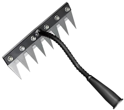 LeeQinersw Râteau de Désherbage de Jardin en Acier Allié, Outillage Manuel de Jardin, Râteau de Désherbage avec Poignée Ergonomique pour Terre et Pelouse, 8 Dents