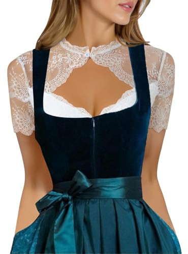 Modaworld Weiß Dirndl Bluse Damen V-Ausschnitt Spitze Kurzarm Dirndlbluse Elegant Sexy Trachtenblusen Party Bluse
