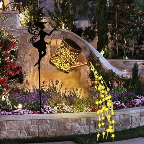 Arrosoir solaire avec guirlande lumineuse à 36 LED, rétro, en métal, étanche, pour jardin, terrasse, cour, allée, lanterne de plante (lutin)