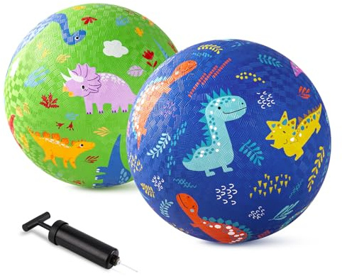 INPODAK Pack de 2 Pelotas de Dodgeball de 21,5 cm, Dinosaurio Pelotas de Goma para niños a Partir de 3 años,Juego de Pelota para Parque Infantil con Bomba Manual, Halloween para niños