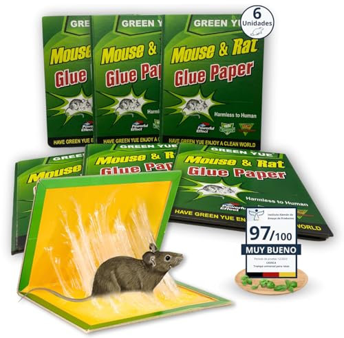 CAVECA 【PACK de 6】Trampas Adhesivas para Ratas y Ratones EXTRA FUERTE, Trampa Ratones de Pegamento Profesional para Ratas, Cucarachas y Arañas, Mata Ratas y Roedores NO Tóxico para Persona y Animales