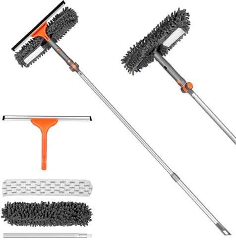 Set di pulizia per finestre 2 in 1 con asta estraibile, set di pulizia per finestre con testa pieghevole per vetri interni ed esterni auto (kit1.0)