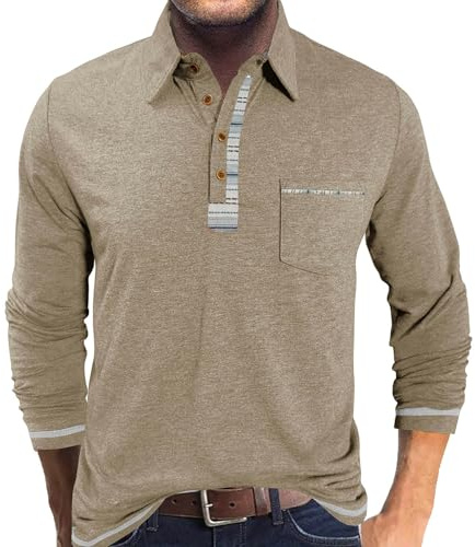 LAOARA Poloshirt Herren Langarm Polo Shirts Tshirt Männer mit Tasche Kragen Brusttasche Langarmshirt Tops M-3XL