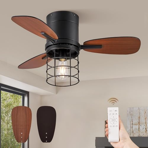 ZMISHIBO Deckenleuchte Campagnard Einbauleuchte 76 cm Kleiner Deckenventilator mit Licht,Umkehrbarer Luftstrom, 6 Geschwindigkeiten, Landhausstil, Deckenventilator Lampe, E27 Lampe Nicht Enthalten
