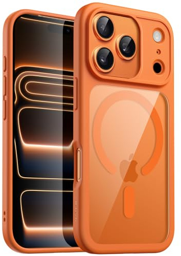 JETech Magnetische Hülle für iPhone 17 Pro Max, Orange | Kompatibel mit MagSafe, Einfarbig Matte TPU Rahmen, Transparente Rückseite, Stoßschutzrahmen