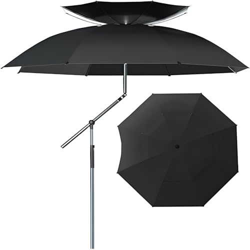 Generisch Kippbarer Strandschirm mit Erdspieß, 220/240 cm Großer Tragbarer Angelschirm Wasser und Winddicht, Faltbarer Sonnenschirm für Außenbereich mit UV 50+ Schutz(Black,240cm/7.9ft)