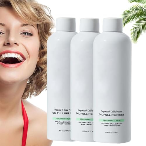 Enjuague bucal con aceite de menta verde - Enjuague bucal natural y orgánico de aceite de coco prensado en frío, menta pura para un aliento fresco, cuidado bucal
