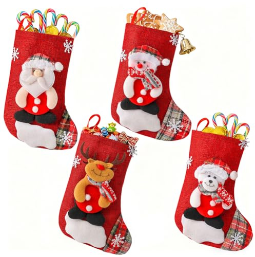 JynxtoyZeal Calze Natalizie per Camino, 4pcs Calze Natalizie da Appendere Set, Babbo Natale Calza, Candy Sacchetti Regalo per Camino Albero Natale Decorazioni