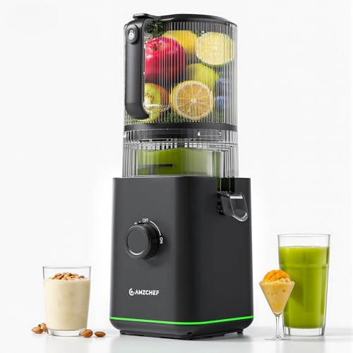 AMZCHEF Cold-Press-Juicer-Machines, 160MM Wide Chute Slow Juicer for Whole Fruit and Vegetable, 2.5L Large Capacity Automatic Juicer with 250W Quiet Motor & Triple Filters, Bright Black