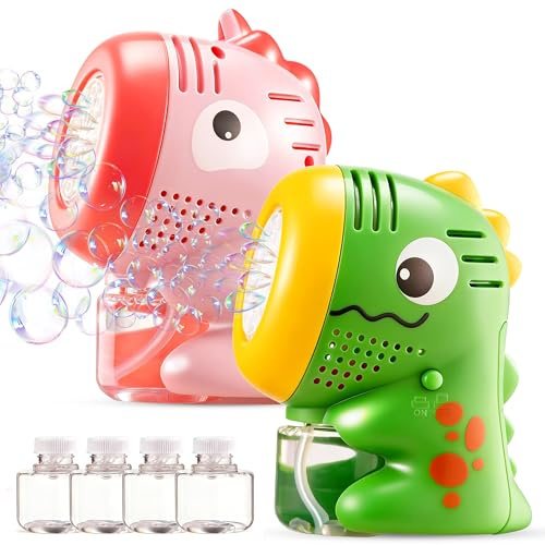 2 Mini Seifenblasen Pistolen für Kinder mit 4 x 50ml Seifenblasenflüssigkeit, Seifenblasenpistole für Indoor & Outdoor Spiele, Sommer Themed Party, Geburtstag, Party Favors(Rosa + Grün)