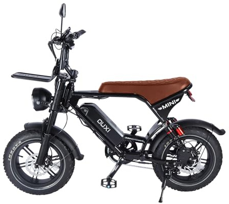 OUXI Ultra Mini E-Bike 16 Zoll Fatbike Elektrofahrrad, 250W Motor 60Nm, 36V 10.4Ah Akku, Hydraulische Scheibenbremsen, Vollfederung, Frontgepäckträger, Kompakt Pedelec für Herren Damen (Schwarz)