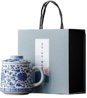 Taza Separadora De Té For Oficina Porcelana Azul Y Blanca, Antigua con Infusor, Caja Regalo Agua, Teaware Artesanal La Elegancia Es Atemporal(E Gift Box Set)