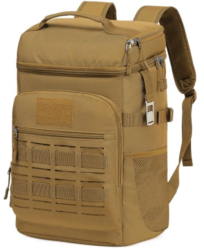 TONRUYN Mochila Nevera Táctica 25 litros Ligera a Prueba de Fugas Mochila Termica para Hombres y Mujeres Isotermica para Picnics, campingaz, Playa, Viajes, Trabajo (Marrón)