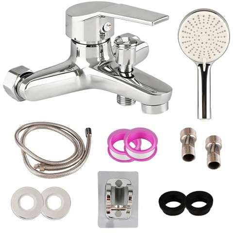 oupados Single Lever Deck Mounted Bath Mixer Tap with Shower Attachment | Chrome Brass Tub Tap Set with 3‑Mode Handshower & 1.5m Shower Hose, Bathtub and Shower Mixer Taps