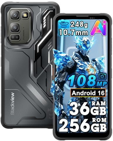 Blackview Fort 5 Téléphone Portable Incassable Android 16, 36Go+256Go/TF 2To AI Smartphone Incassable, 6,78 FHD+120Hz, 108MP+50MP Vision Nocturne, 5000mAh Charge sans Fil 15W/IP69K/NFC/OTG/Noir