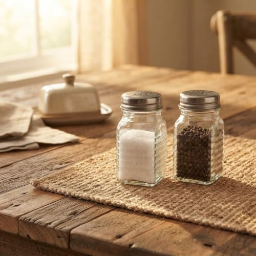 Retro Glass Salt & Pepper Set 2 Pack | Classic Seasoning Shakers with Stainless Steel Lids for Kitchen Dining Table & Restaurant Use