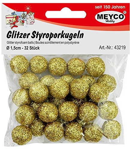 Styroporkugel Lot de 32 Boules en polystyrène pailletées de 1,5 cm Doré N° 43219 Sac de som, Décoration Noel