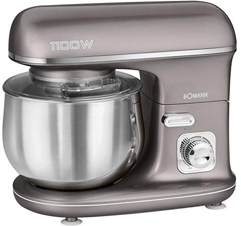 Robot de cocina con bol de acero inoxidable 5 litros amasadora gris (1100 vatios, varillas batidoras, batidoras, batidoras, amasadora, soporte seguro).