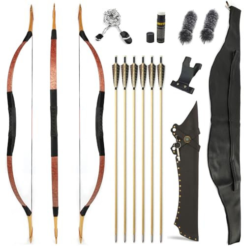 SHARROW Traditioneller Recurve-Bogen und Pfeile Set Langbogen 20-50lbs Handgemacht Holzbogen Reiterbogen Sportbogen Jagdbogen für Erwachsene und Anfänger (Typ 2, 50lbs)